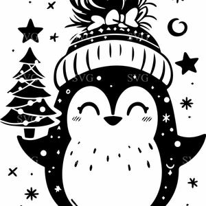 3 kerstpinguïn SVG 3 gesneden bestand - schattige pinguïn met beanie, boom en sneeuwvlokken - perfect voor vakantieknutsels