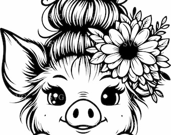 5 Floral Pig SVG | Peekaboo Farm Animal with Flower Crown (Cut File)
