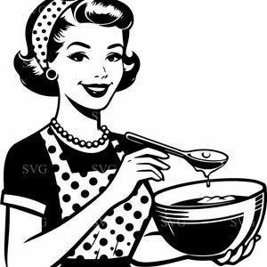 Vintage Cooking Lady SVG 7 File di taglio - Design retrò di donna che cucina - Arte digitale casalinga per progetti Cricut