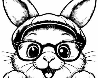 4 Bunny SVG | Peeking Rabbit with Cap & Glasses Cut File