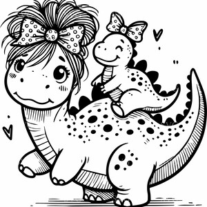 4 Famiglia di dinosauri SVG 4 File di taglio - Carino dinosauro con fiocco e cucciolo di dinosauro - Adorabile design preistorico