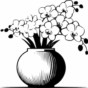4 fleurs d'orchidées dans un vase SVG, 4 cliparts floraux élégants, décoration de plantes exotiques, conception d'art botanique, fichier de coupe d'artisanat de mariage