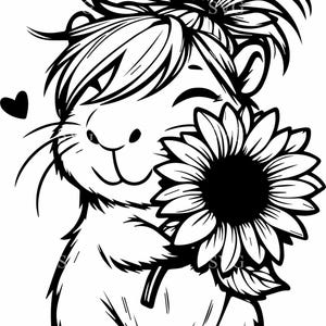 7 Capibaras con girasoles (archivo SVG) / 7 adorables imágenes prediseñadas de animales florales / Silueta de feliz verano para Cricut y manualidades