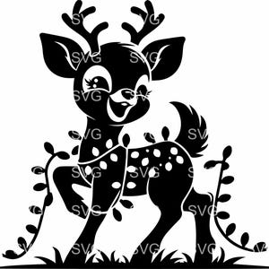 8 Renne de Noël SVG - Mignon bébé cerf pour les fêtes de fin d'année - Faon festif avec lumières pour chemises d'enfants, travaux manuels Cricut et décoration d'hiver