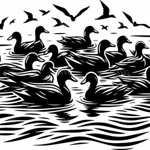 7 Entenfamilie SVG Schnittdatei, 7 Teich Wildtier Silhouette, Natur Szene Vektor, rustikale Enten See Design, Cricut kompatibel