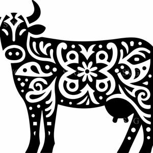 6 fichiers de coupe SVG vache à motifs – 6 mandalas floraux animaux de la ferme pour Cricut & Silhouette – art décoratif folklorique rustique