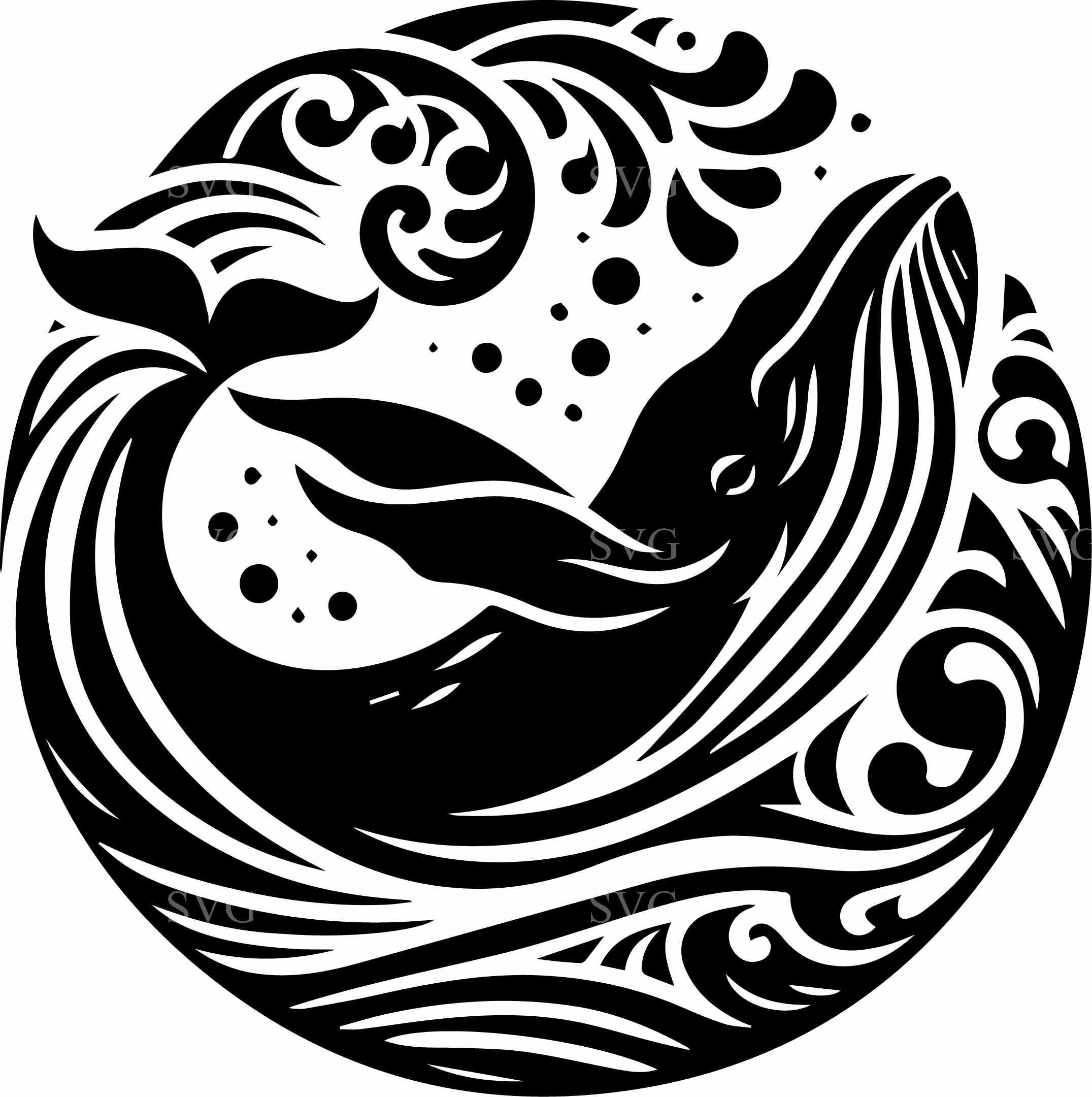 Whale Rib Vector 8 Whale Circle SVG Cut File – Ocean Wave Animal Design for Cricut ...