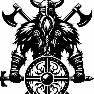 Guerriero vichingo con scudo e asce SVG / 3 feroci combattenti norreni Clipart per Cricut, Silhouette e progetti fai da te