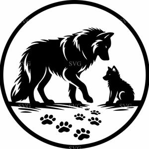 5 siluetas de madre lobo y cachorro SVG - Archivo de corte de 5 siluetas de familias de animales salvajes para Cricut, decoración natural, regalos del Día de la Madre y manualidades de vinilo