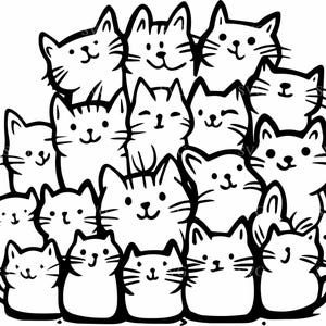 Entzückende Katzengruppe SVG - 4 glückliche Cartoon Kätzchen Design - lustige Tierkunst für Cricut-Projekte