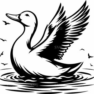 Oie élégante sur l'eau fichier de coupe SVG 4, gracieuse oie avec ailes déployées, parfait pour les travaux manuels sur le thème de la nature