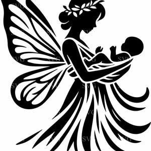 5 Fada Mãe e Bebê SVG, 5 Asas de Borboleta Mãe Arquivo de Corte, Silhueta Mágica de Maternidade, Download Digital de Arte de Fantasia