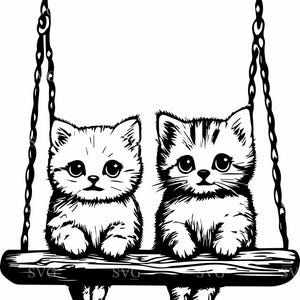 Fichier de coupe SVG 7 chatons sur la balançoire - conception de silhouette de chat adorable - art félin ludique pour travaux manuels