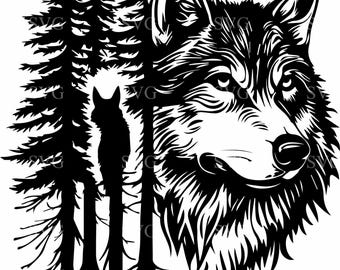4 Wolf Silhouette SVG – Detailed Forest Scene Cut File