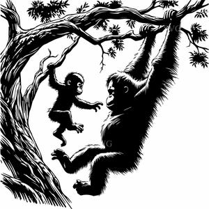 5 orang-outan SVG - 5 singes et bébé fichier découpé sur une branche d'arbre - Silhouette animale de la jungle pour travaux manuels Cricut, art animalier, décoration de chambre d'enfant