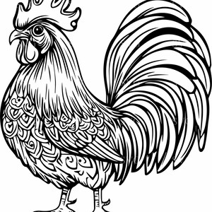 Fichier de coupe détaillé coq SVG 4 - Silhouette d'animal de ferme, décoration champêtre rustique, conception de plumes complexe