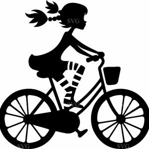 10 archivos SVG de bicicleta para niña – Silueta floral de mujer montando en bicicleta con flores Archivo de corte de primavera