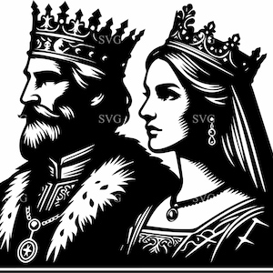 Fichier de coupe SVG 5 roi et reine | 5 Clipart Silhouette de couple royal | Paire de couronnes médiévales pour Cricut et bricolage
