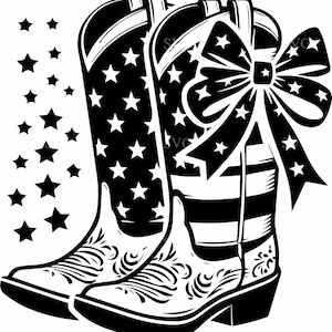 7 stivali USA SVG – 7 file di taglio da cowgirl patriottica – Clipart western del 4 luglio per l'artigianato country americano e l'abbigliamento per le feste