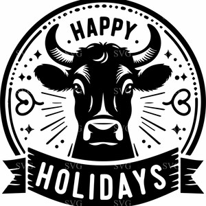 4 vaches Joyeuses Fêtes SVG, 4 vaches festives couper fichier, SVG animaux de la ferme Noël pour Cricut et Silhouette