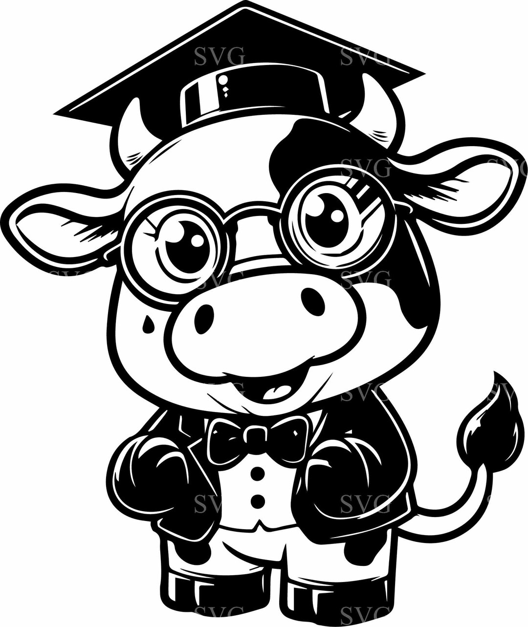 5 Graduation Cow SVG Cut File – Cap, Gown, Glasses Silhouette (digital ...