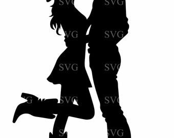 Cowboy and Cowgirl SVG, 4 Country Couple Silhouette Cut File, Western Romance Clipart, Digital Download