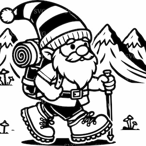 5 Hiking Gnome SVG, 5 Adventure Camper Silhouette, Mountain Explorer Clipart, Digital Cut File for Cricut & Sublimation