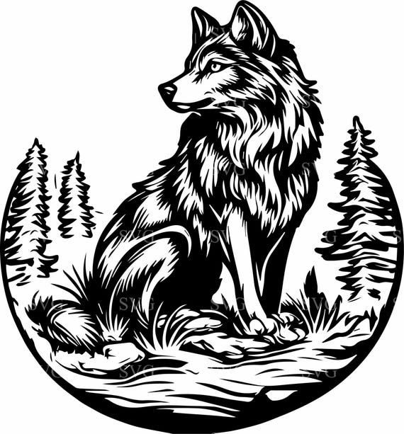 4 雄大なオオカミ SVG 森に座るオオカミのシルエット - Cricut