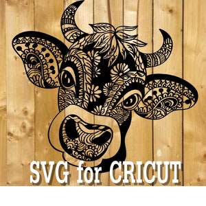 Vache mandala svg / zentangle vache svg / fichier svg complexe / cricut design svg / zentangle pour cricut / zentangle mandala animal
