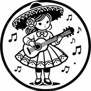 Mariachi svg meisje 6 gesneden bestand - lief sombrero meisje met gitaarontwerp - Mexicaanse muziek ambachtelijke SVG-kunst