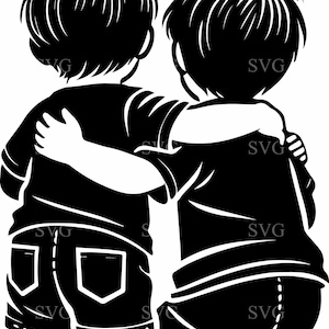 Fichier coupe SVG amis, 4 Silhouette de deux enfants, amitié Clipart pour Cricut, Silhouette, projets Laser