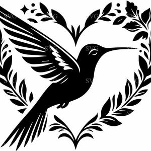 Elegante kolibrie gesneden SVG-bestand met hartontwerp, perfect voor Cricut- en silhouetprojecten, Wildlife Crafting