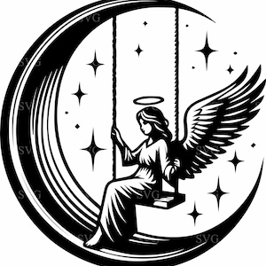 8 mujeres aladas en columpio SVG 8 archivo de corte Luna y estrellas silueta clipart para Cricut y Silhouette Crafts