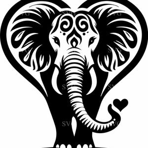 Decoratief olifantenhart SVG | 4 ingewikkelde olifant met hartvorm gesneden bestand | Artistiek olifantontwerp voor Cricut & Silhouette