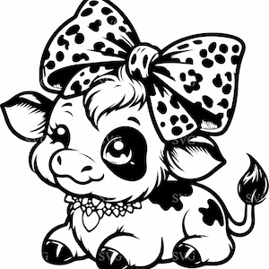 6 Baby Cow SVG, 6 Cute Calf with Big Bow SVG, Farm Animal Cut File, Kawaii Cow Clipart, Sweet Baby Cow Svg