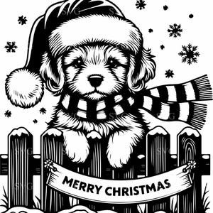 4 Noël chiot SVG 4 fichier coupé - chien mignon avec bonnet de Noel et panneau joyeux Noël - vacances Cricut Design