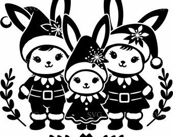 4 Bunny Santa Family SVG Christmas Holiday Rabbit Design Kids Shirts ...
