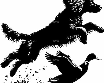Boykin Spaniel SVG Cut File Hunting Dog Chasing Duck