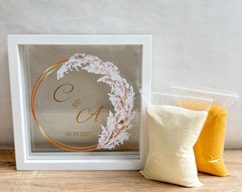 Pampass Grass Wedding  / Sand Ceremony Unity Wedding Set / Sand Ceremony Set For Wedding /Unity Sand Frame / Personalized Sand Ceremony Set