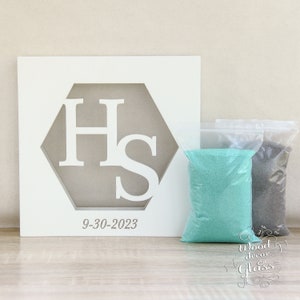 Set di cerimonia di sabbia di matrimonio personalizzato - Set di cerimonia di sabbia di unità personalizzata - Inciso Unity Sand Frame-Sand Ceremony Frame-Colored sand