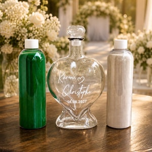 Personalisierte Hochzeit Sand Zeremonie Set: Herz Glasflasche mit Sand