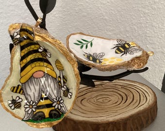 Adorno de concha de ostra con forma de abeja, plato para baratijas, gnomo, abejas de miel, exhibición