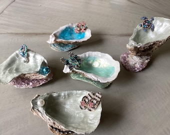 Anillo con forma de concha de ostra, plato para joyas, tortuga, caballito de mar, rana con chanclas