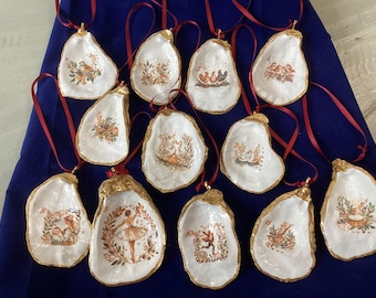 Juego de adornos de conchas de ostras de los 12 días de Navidad