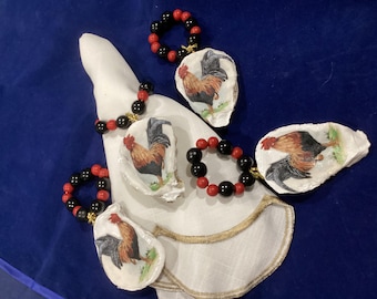 Servilleteros con forma de gallo ostra o adornos para botellas de vino