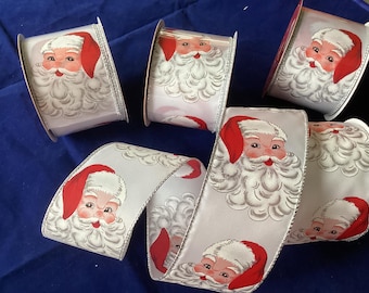 Cinta de Santa Claus de 2,5 pulgadas de ancho con borde de alambre, se vende cortada a medida.