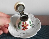 A 39 Present from Liverpool 39 Inkwell. Floral Decorated Porcelain Ink Bottle. Continental Porcelain. Hand Painted Souvenir Inkwell