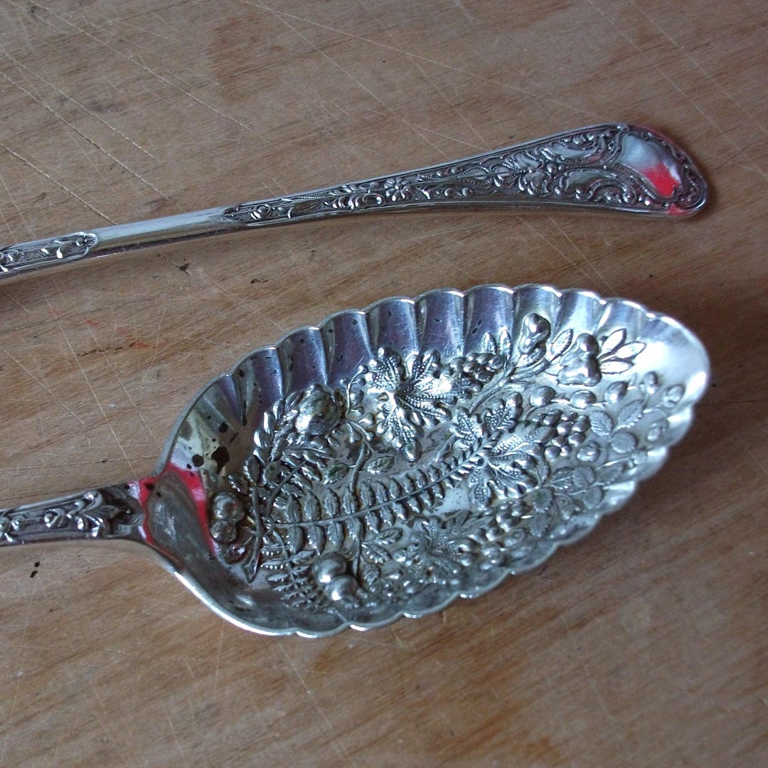 Embossed Berry Spoons: Antique /vintage Floral Serveware Set - Etsy