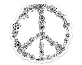 Floral Peace Sticker, Peace Sign, Sticker, Decal, Car Decal, Floral Sticker, Flower Decal, Cooler Sticker, Water Bottle Sticker, Hippie
