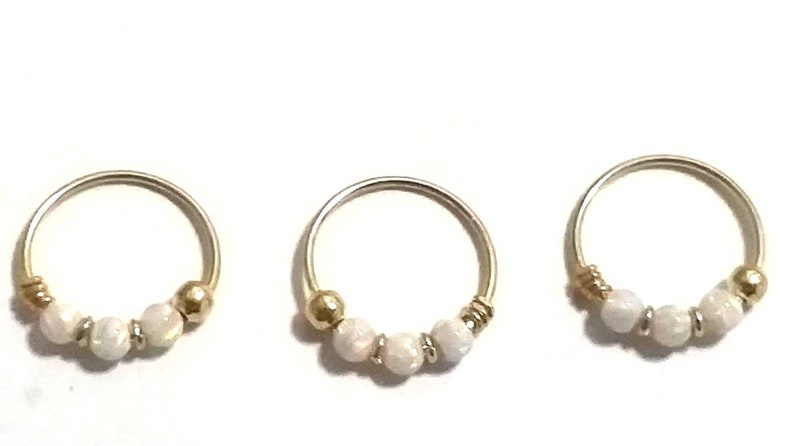 Tragus,22 Gauge,8mm 9K Yellow Gold Opal Stones Nose Ring piercing Ring